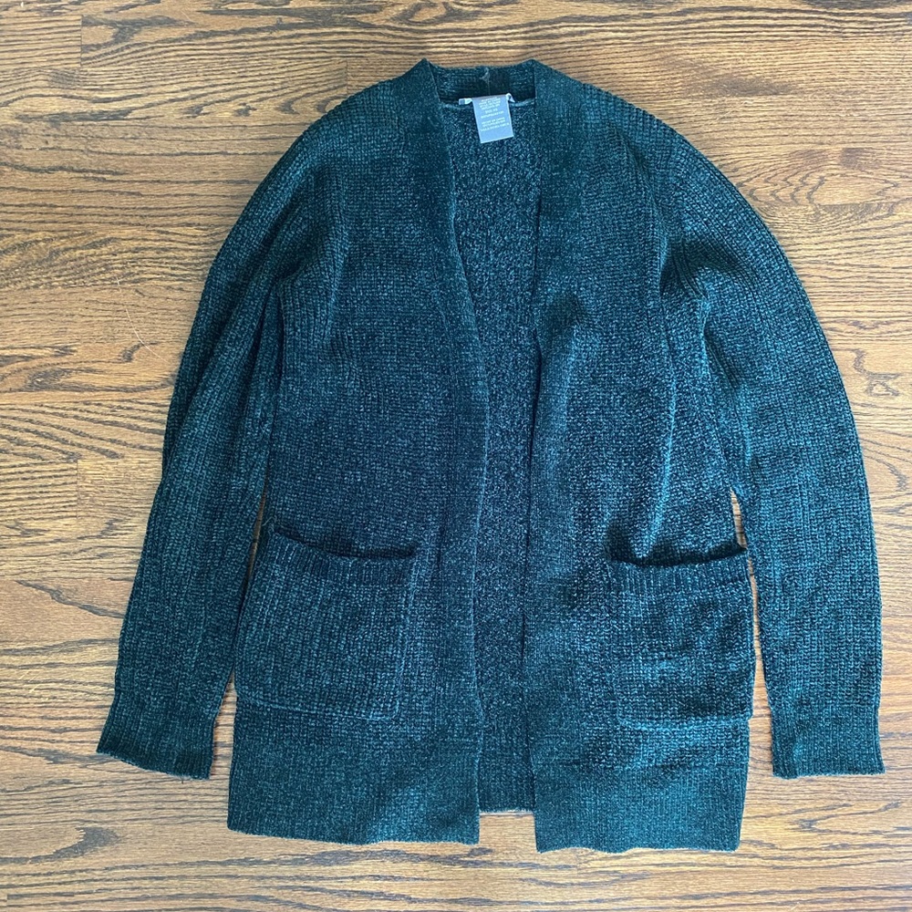 Matty M Women’s Cardigan Sweater Emerald Green Ribbed Chenille Top Open Front